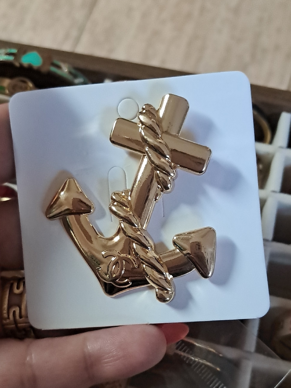 Gold Anchor Rope Brooch - Nautical Pin